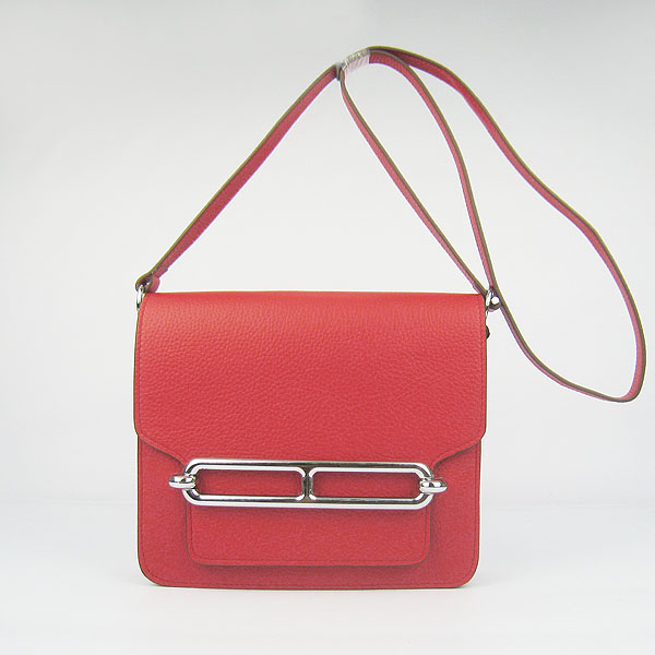 Fake Hermes Togo Leather Messenger Bag Red 8078